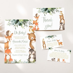 Woodland Animal Baby Shower Invitation Greenery . Forest animal invite, Animal baby shower Invitation. Deer Baby Shower Invitation. Wood001