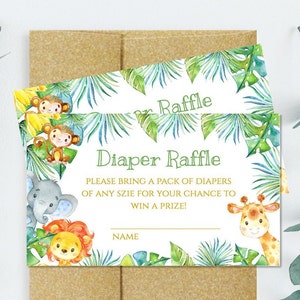 Safari-Babyparty-Windelkarte. Wild eins. Dschungel Babyparty. Tier Babyparty. Dschungel-Einladung. Gold, Pm026