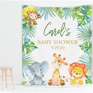 Safari Animal Baby Shower Backdrop for Boy, Greenery Jungle Backdrop for Baby Shower, Wild One Backdrop,pm026