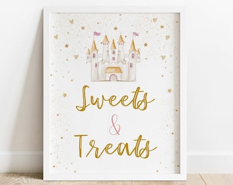 Princess Party Sweets & Treats Sign Blush, 1st Birthday Dessert Table Party Sign, Party Decor, INSTANT DOWNLOAD, 902