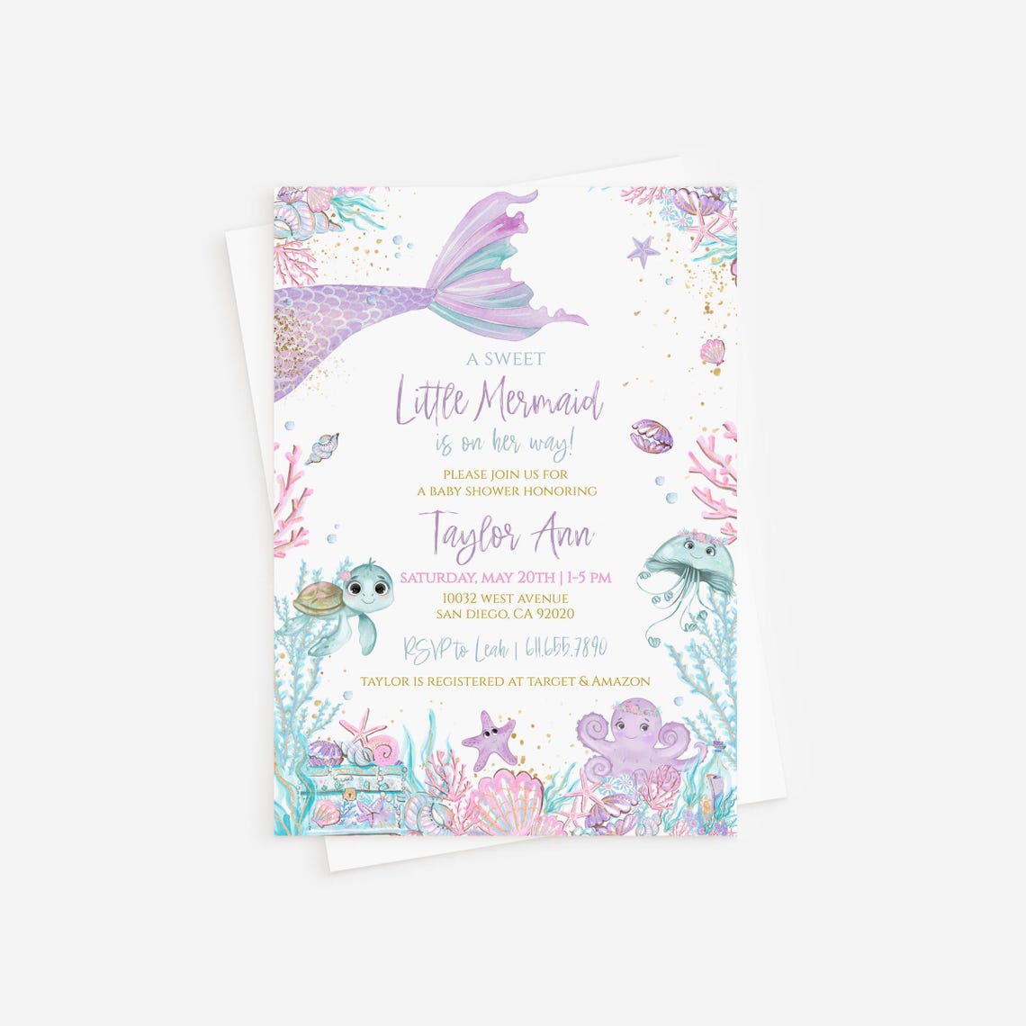 Pastel Mermaid Baby Shower Invitation Set . Under the Sea Editable ...