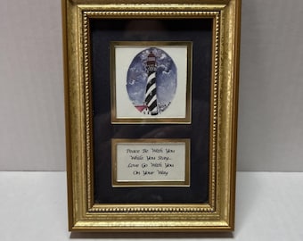 St. Augustine Lighthouse Sylvia Anderson, Matted, & Framed ~7x5in