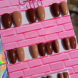 Ombré Handpainted Press-on Gel Nails. Round Nails. Coffin Nails. Short Medium Long. Dark Brown