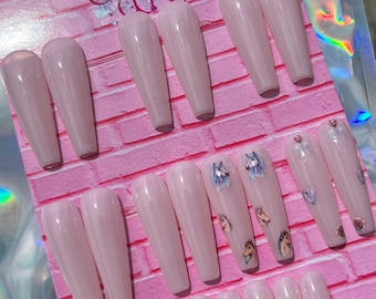 Milky White Press On Nails, white coffin nails, Sheer Glue on nails, XL coffin gel nails, acrylic nails, summer nails, ready to ship nails