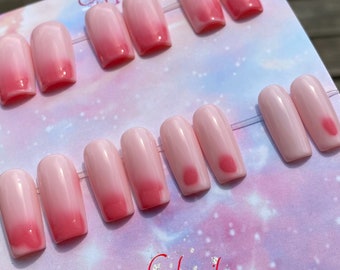 Ombré Press On Nails, Pink Glue On Nails, square summer nails, ready to ship nails