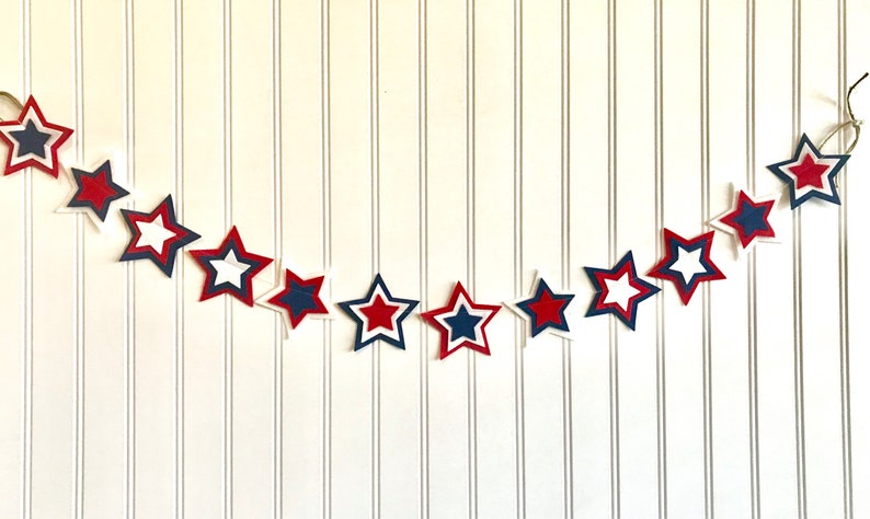 Red, White and Blue Star Garland // Star Garland // Red, White and Blue Banner // 4th of July Decor // 4th of July Garland // Star Spangled image 2