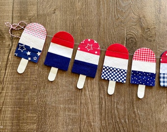 Patriotic Popsicle Garland // Red white and blue Garland // 4th of July Garland // Popsicle Decor // July 4th Decor // Red, White and Blue /