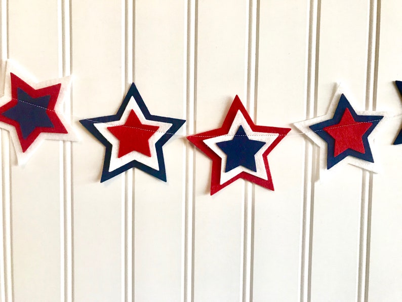 Red, White and Blue Star Garland // Star Garland // Red, White and Blue Banner // 4th of July Decor // 4th of July Garland // Star Spangled image 3