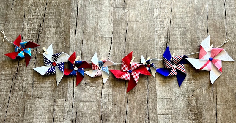 Pinwheel Garland // Patriotic Decor // Fabric Pinwheels // Pinwheels ...