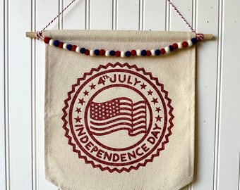 Independance Day Flag // Canvas Flag // Independance Day Pennant // Pennants // Patriotic Decor // July 4th Decor // Felt Ball Garland //