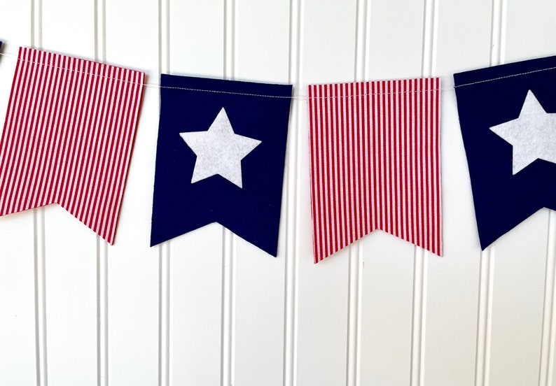 Patriotic Pennant Banner // Red White and Blue Pennant Banner // 4th of ...