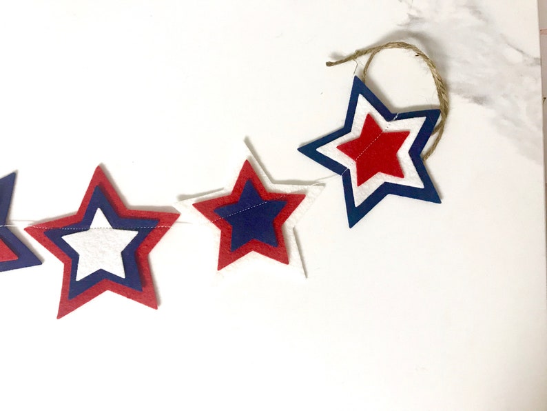 Red, White and Blue Star Garland // Star Garland // Red, White and Blue Banner // 4th of July Decor // 4th of July Garland // Star Spangled image 5