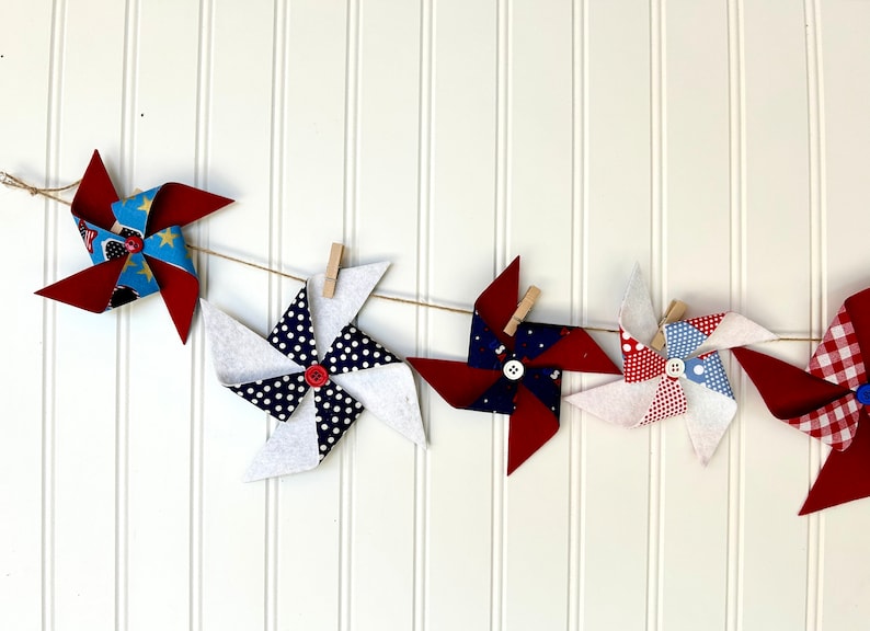 Pinwheel Garland // Patriotic Decor // Fabric Pinwheels // Pinwheels ...
