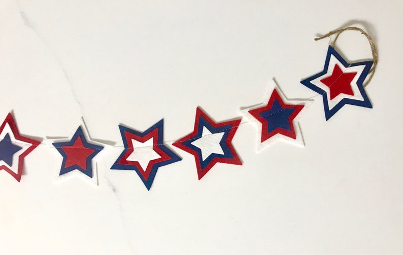 Red, White and Blue Star Garland // Star Garland // Red, White and Blue Banner // 4th of July Decor // 4th of July Garland // Star Spangled image 7