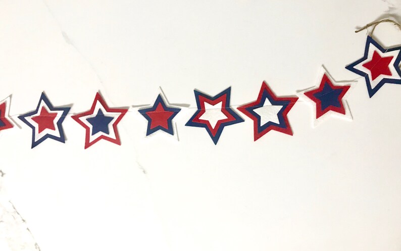 Red, White and Blue Star Garland // Star Garland // Red, White and Blue Banner // 4th of July Decor // 4th of July Garland // Star Spangled image 6