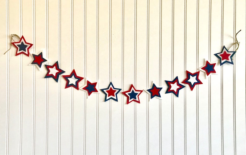 Red, White and Blue Star Garland // Star Garland // Red, White and Blue Banner // 4th of July Decor // 4th of July Garland // Star Spangled image 1