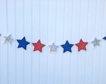 Sparkler Garland // Red White and Blue Garland // Star Garland // Glitter Star Garland // Patriotic Garland // 4th Of July Garland //
