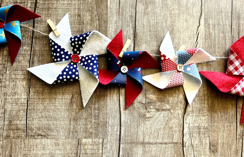 Pinwheel Garland // Patriotic Decor // Fabric Pinwheels // Pinwheels ...