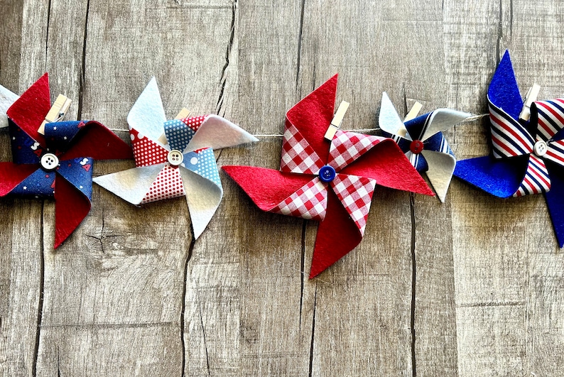 Pinwheel Garland // Patriotic Decor // Fabric Pinwheels // Pinwheels ...