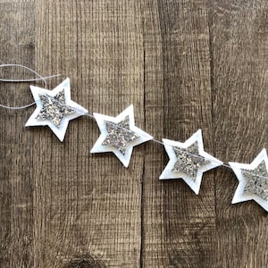 Christmas Star Garland // Star Garland // White Star Garland // Glitter Star Garland // Christmas Decor // Christmas Garland // image 1