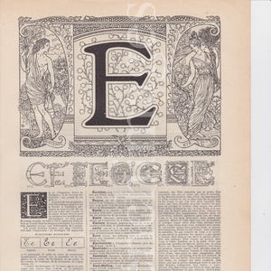 Francés Letra E 1920's vintage original impresión ilustración Vivero niño dormitorio madre nacimiento regalo pared arte nombre gota Capital inicial cabeza