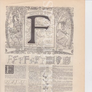 Letra francesa F 1920 vintage impressão original ilustração berçário criança quarto mãe presente de nascimento arte de parede nome gota inicial capital cabeça