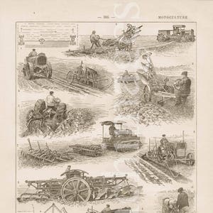Impresión original vintage francesa de 1920 de cultivador rotativo motorizado rotovator Máquinas agrícolas para enmarcar A4 firmado Dessertenne wall art