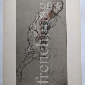 1950 Coypel Standing man French vintage art print to frame mid 20th century,  drawing fashion dress 18th century Paris