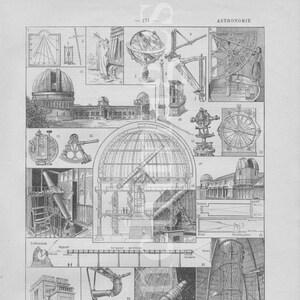 Französischer Vintage-Originaldruck der 1920er Jahre Astronomie-Instrumente Sternwarte Paris 1900-Teleskoplinsenillustration Lick Mount Hamilton