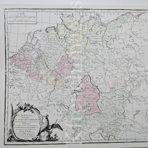 Mappa francese della Germania del 1766, stampa degli anni '80 dopo l'originale del XVIII secolo di Desnos