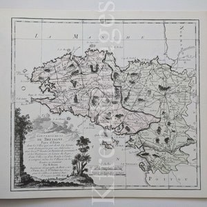 Mappa della Bretagna del 1771, Francia, stampa degli anni '80 dopo l'originale del XVIII secolo di Desnos