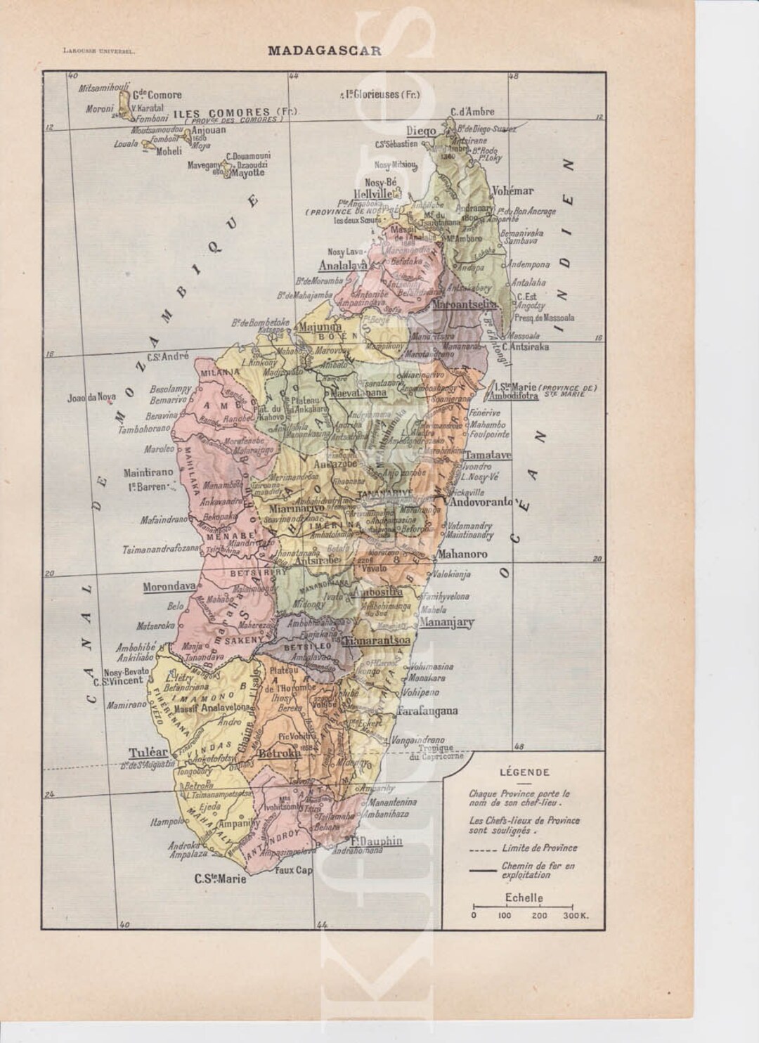French Vintage Original Color Print Canada Map History Framable or