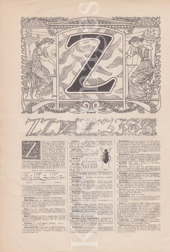French Letter Z 1920's Vintage Original Print Illustration Etsy UK