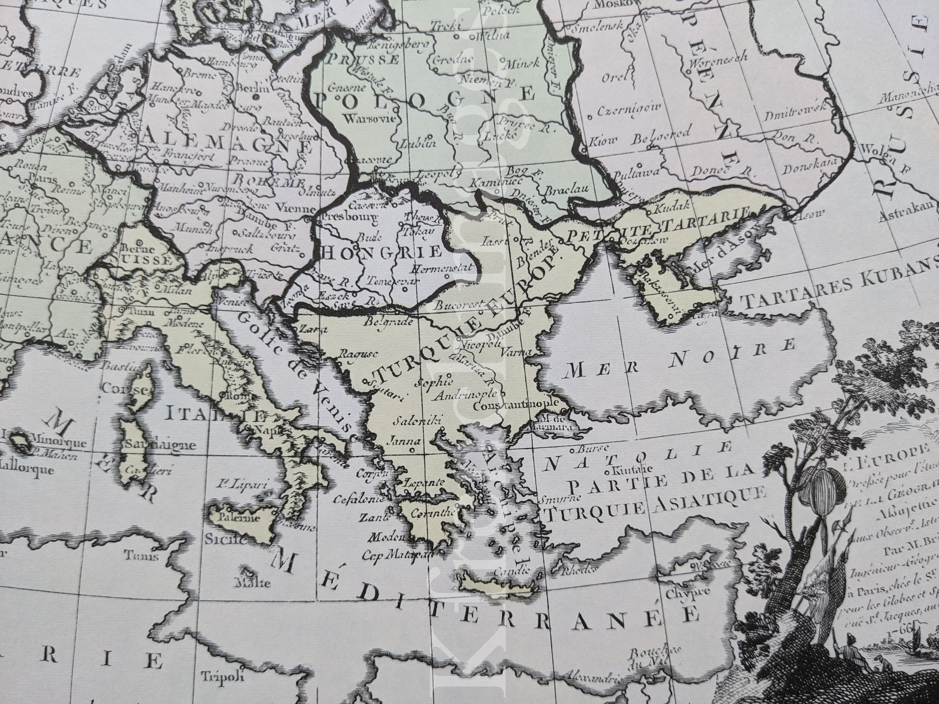 French 1766 Map of Europe, 1980's Print After the Original 18th Century ...