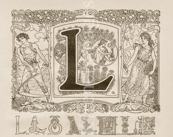 French Letter L 1920's Vintage Original Print Illustration Nursery
