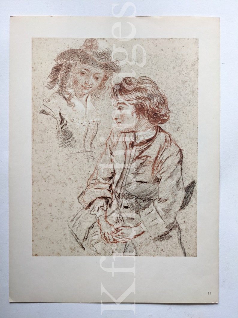 1950 Jean Antoine Watteau Study young men portraits French vinta 1950 Jean Antoine Watteau Study young men portraits French vinta