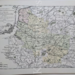 1771 mappa della Picardie, Boulonnois, Artois, Amiens, Francia, stampa degli anni '80 dopo l'originale del XVIII secolo di Desnos
