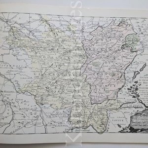 Carte de Bourgogne et Franche Comté, France au 18ème siècle, 1980. D'après l'original de 1766 par Desnos