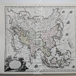 Mappa francese dell'Asia del 1766, stampa degli anni '80 dopo l'originale del XVIII secolo di Desnos (Cina, India, Giappone, Indonesia, Russia)