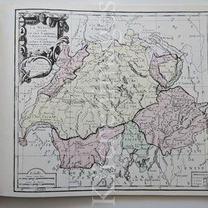 Mappa della Svizzera francese del 1764, stampa degli anni '80 dopo l'originale originale del XVIII secolo di Desnos