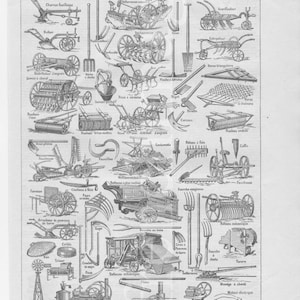 Stampa originale vintage francese degli anni '20 di macchine agricole da incorniciare o scrapbooking A4 firmata Trebbiatrice Dessertenne