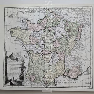Mappa della Francia del 1766, stampa degli anni '80 dopo l'originale del XVIII secolo di Desnos