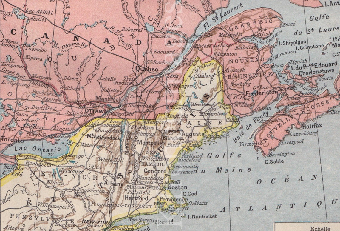French Vintage Original Color Print Canada Map History Framable or