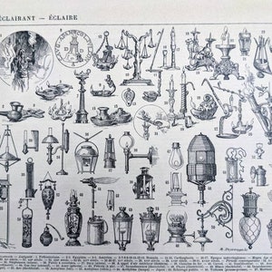 1920 Lampen Lichter Französisch Vintage original Druck Wand Kunst Poster Illustration Platte zum Einrahmen oder scrapbooking