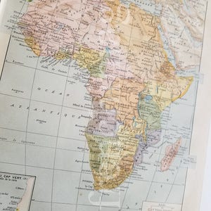 Afrique Carte Français vintage original couleur impression 1920 pour encadrer l'art mural Antique Afrique du Sud, Congo, Zambez, Soudan, Maroc, Tunisie...