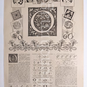 Letra inicial O Placas de ilustración de impresión original vintage francesa, para enmarcar, dibujos de los años 20, mundo, alfabeto de 9 x 12 pulgadas