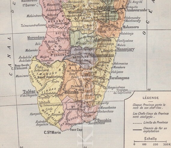 French Vintage Original Color Print Canada Map History Framable or