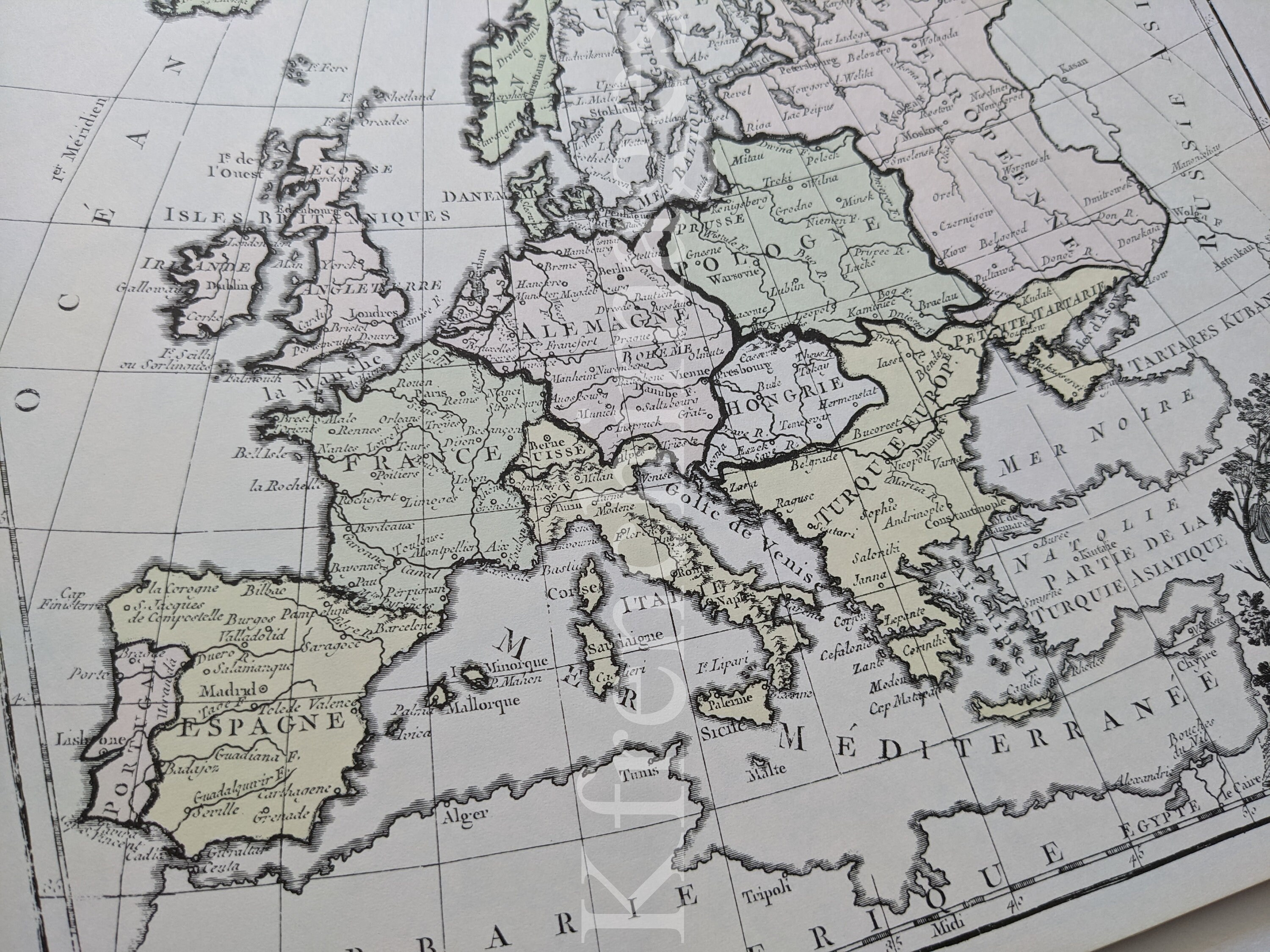 French 1766 Map of Europe, 1980's Print After the Original 18th Century ...