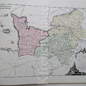 1766 Landkarte der Normandie, Frankreich, 1980er Jahre Druck nach dem 18.Jahrhundert Original von Desnos