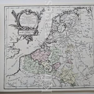 Mappa francese dei Paesi Bassi del 1766, stampa degli anni '80 dopo l'originale del XVIII secolo di Desnos